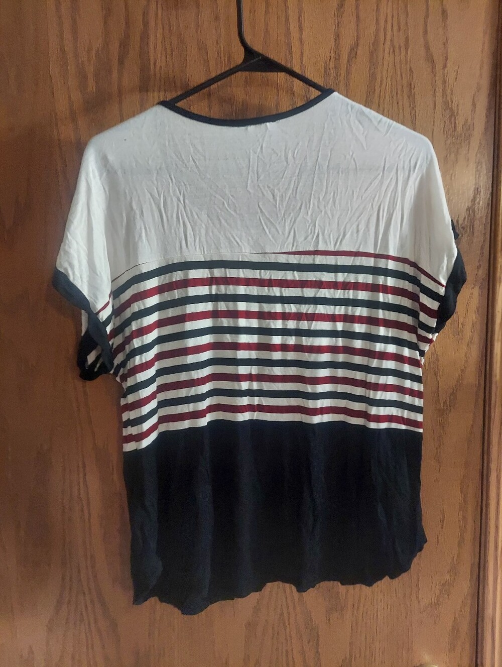 Discreet Striped Colorblock Short Sleeve Top Womens XL White Navy Red Nautical